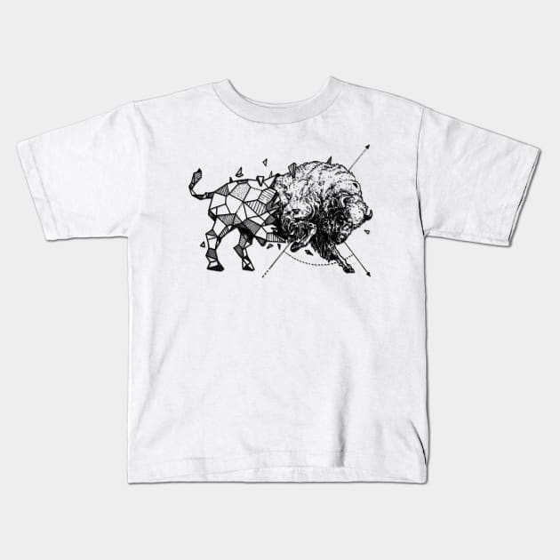 Geometerical Bison - Tattoo Design Kids T-Shirt by Affiliate